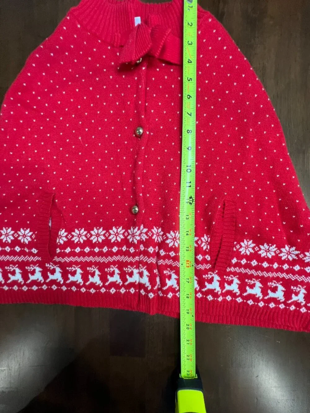 Janie & Jack Girls Red Cotton Reindeer Holiday Knit Poncho Cape Sweater Size 7